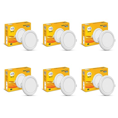 wipro Polycarbonate Garnet 12W Round LED Alpha Panel | Neutral White Light (4000K) | Recessed Down Light for False Ceiling | Cutout - 110Mm | Pack of 6 - Image 1