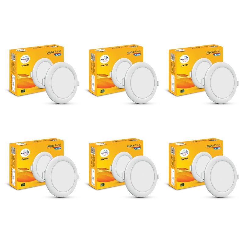 wipro Polycarbonate Garnet 12W Round LED Alpha Panel | Neutral White Light (4000K) | Recessed Down Light for False Ceiling | Cutout - 110Mm | Pack of 6 - Image 5