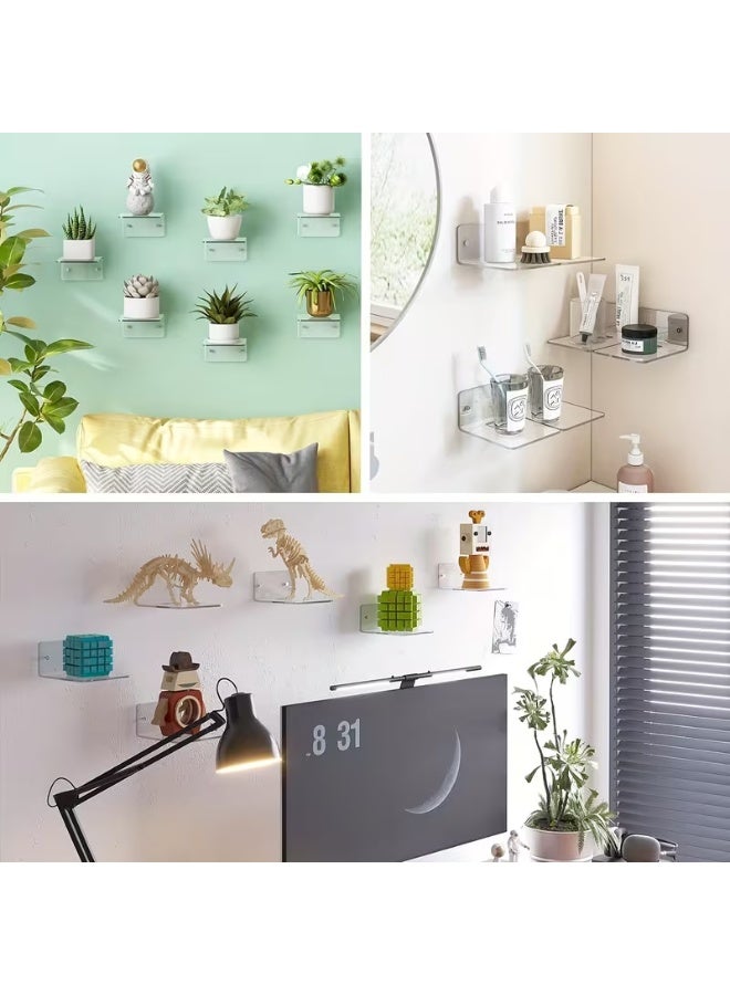 4pcs Pack Small Acrylic Floating Shelves for Wall, Wall Mounted Hanging Display Shelves for Plants, Adhesive Shelf for Bedroom, Picture Toy Clear Display Shelf - Image 1