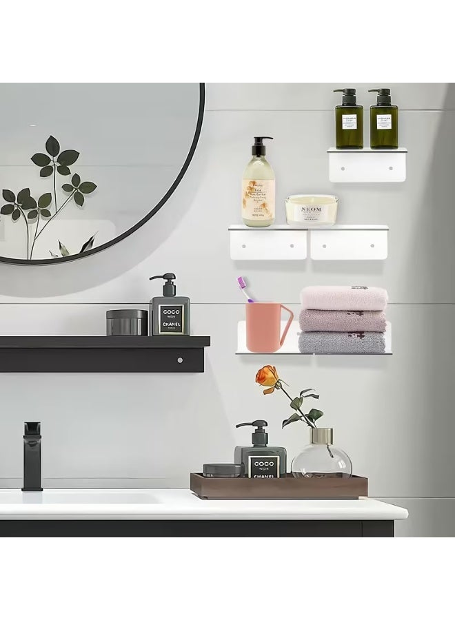 4pcs Pack Small Acrylic Floating Shelves for Wall, Wall Mounted Hanging Display Shelves for Plants, Adhesive Shelf for Bedroom, Picture Toy Clear Display Shelf - Image 2
