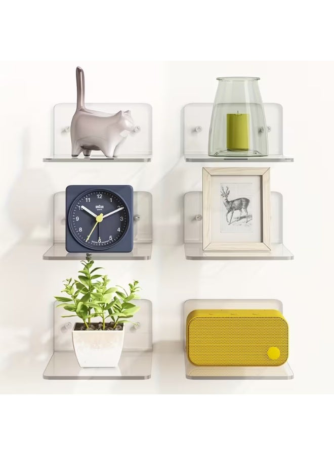 4pcs Pack Small Acrylic Floating Shelves for Wall, Wall Mounted Hanging Display Shelves for Plants, Adhesive Shelf for Bedroom, Picture Toy Clear Display Shelf - Image 4