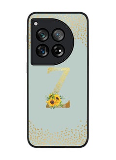 Rugged Black edge case for OnePlus 12R / OnePlus Ace 3 5G, Slim fit Soft Cover Custom Monogram Initial Letter Floral Pattern Alphabet - Z (Light Grey)