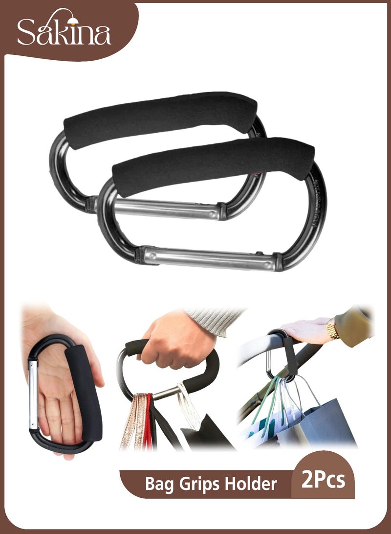 Sakina 2PCS Shopping Bag Holder Handle Carrier Tool, Multi-Purpose Snap Hook Stroller Hook Set with Soft Foam Grip for Hanging - Image 1