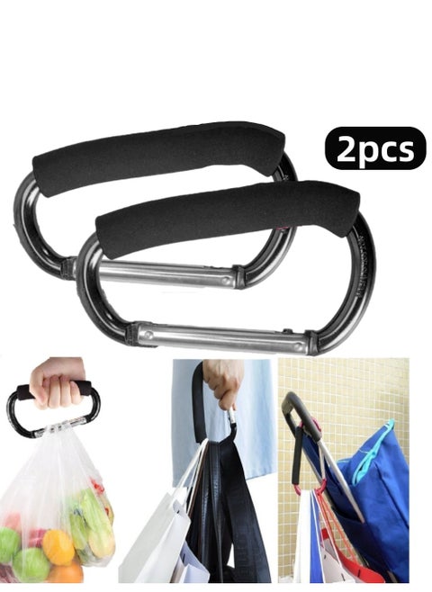 2PCS Shopping Bag Holder Handle Carrier Tool, Multi-Purpose Snap Hook Stroller Hook Set with Soft Foam Grip for Hanging