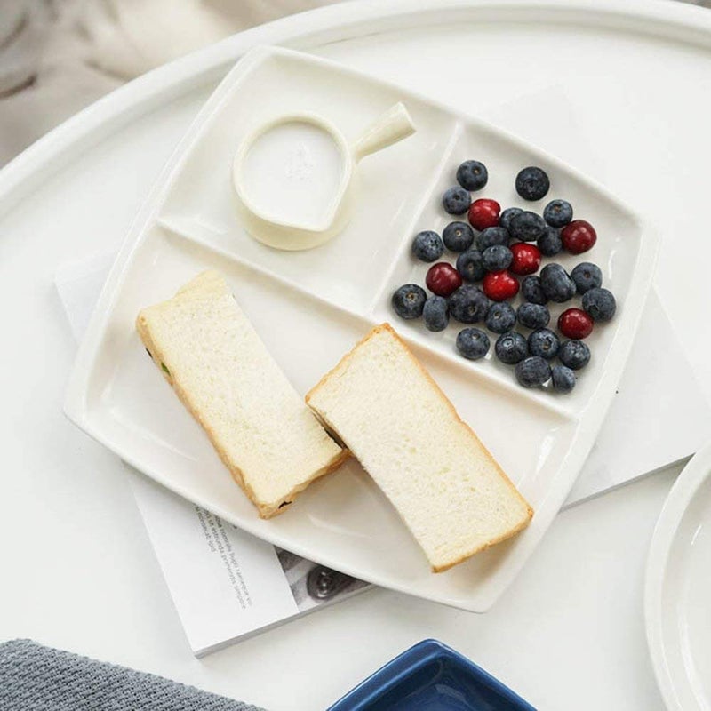 FLYING BALLOON 4pcs Elegant Quadrate Shaped Ceramic Divided Plate Dinner Plates Luncheon Plates Salad Plates Dishes for Kitchen, White - Image 5