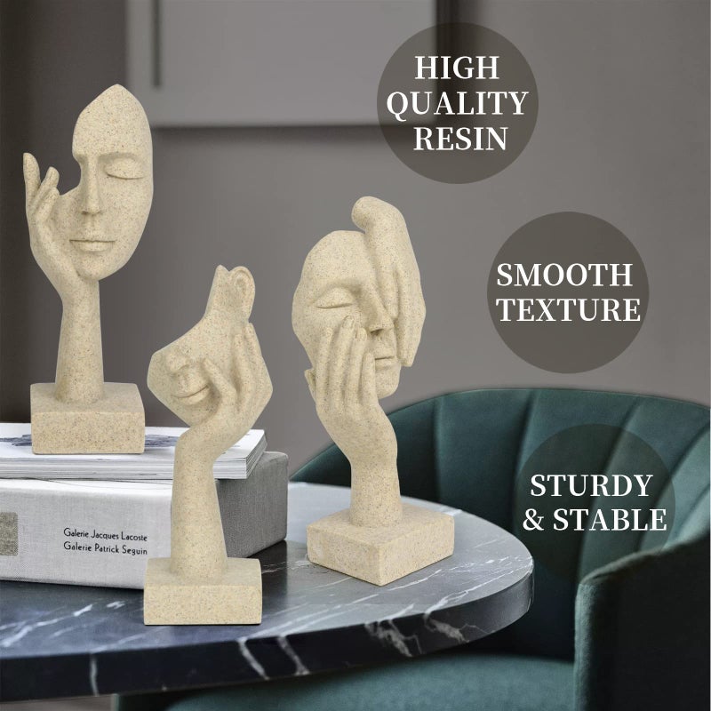 prosfalt 3 Pcs Thinker Statue,Modern Home Resin Sculptures,Collectible Figurines for Home Office Bookshelf Desktop Decor(Sandstone) - Image 3