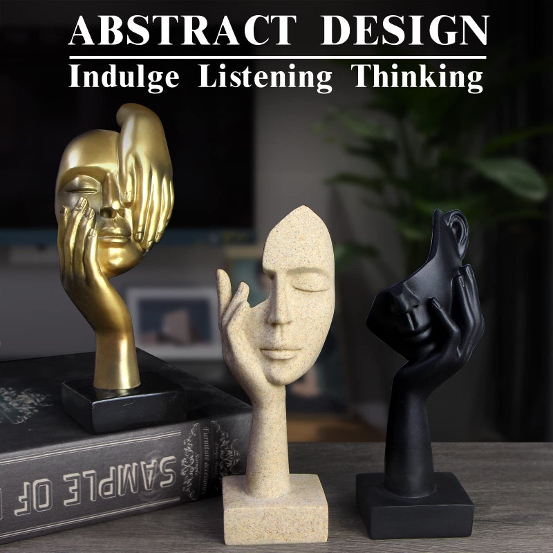 prosfalt 3 Pcs Thinker Statue,Modern Home Resin Sculptures,Collectible Figurines for Home Office Bookshelf Desktop Decor(Sandstone) - Image 2