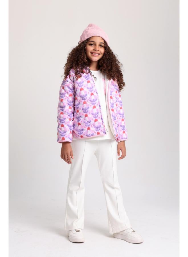 playmore Baby Girls Waterproof Reversible Quilted Jacket –Off White & Pink Floral - Image 3