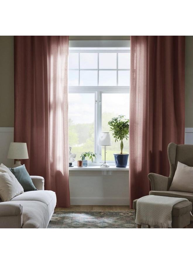 Zaboon - Curtains With Tie-Backs, 1 Pair, With Heading Tape/Brown-Red, 140X300 Cm - Image 1