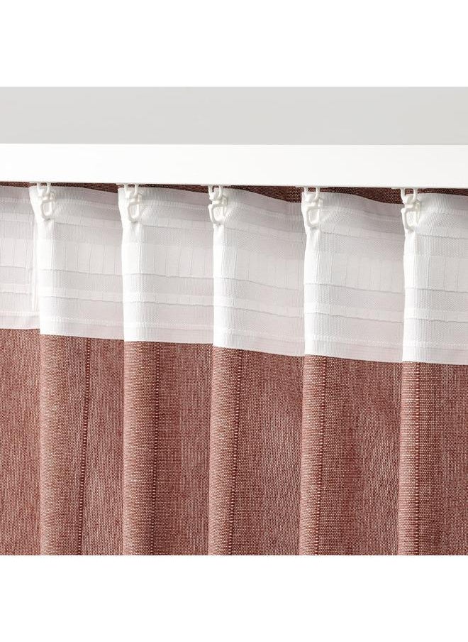 Zaboon - Curtains With Tie-Backs, 1 Pair, With Heading Tape/Brown-Red, 140X300 Cm - Image 1