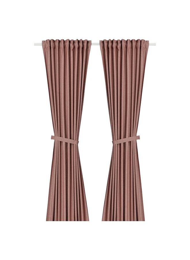 Zaboon - Curtains With Tie-Backs, 1 Pair, With Heading Tape/Brown-Red, 140X300 Cm - Image 1