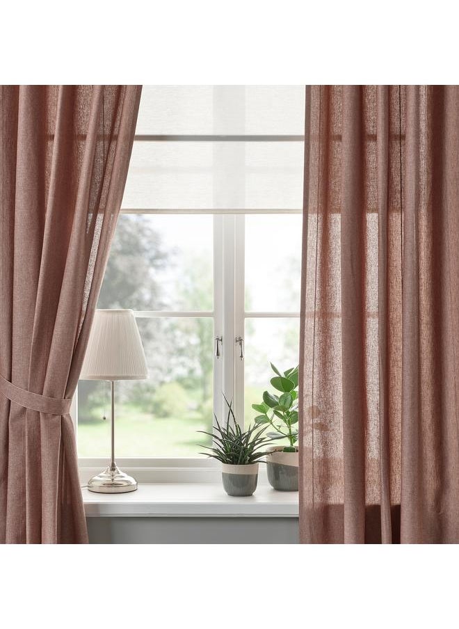 Zaboon - Curtains With Tie-Backs, 1 Pair, With Heading Tape/Brown-Red, 140X300 Cm - Image 1