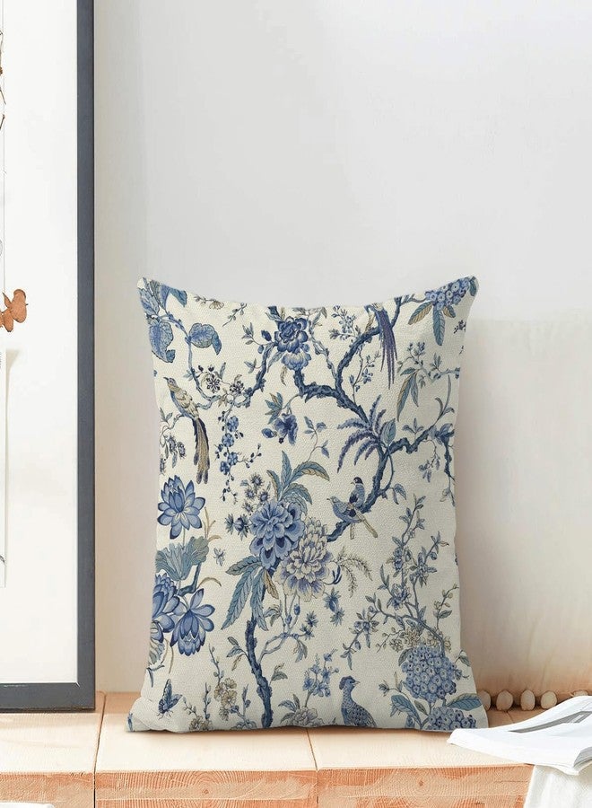 CXMEIFLY Spring Floral Birds Pillow Covers 18 x 18 Inch Set of 2 for Chinoiserie Flowers Decor Throw Pillows Blue and White Plant Outdoor Decorative Cushion Cases for Couch Bed Decorations - Image 3