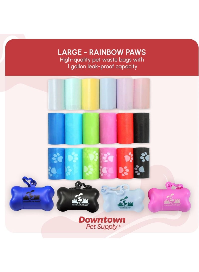 Downtown Pet Supply - Large Dog Poop Bags with Dog Leash Clip and Poop Bag Dispenser - Cat Litter & Dog Poop Scoop Bags - Unscented, Leak-Proof Bags - Paw Print - Rainbow - 12.5 x 8.5in - 180Ct - Image 2