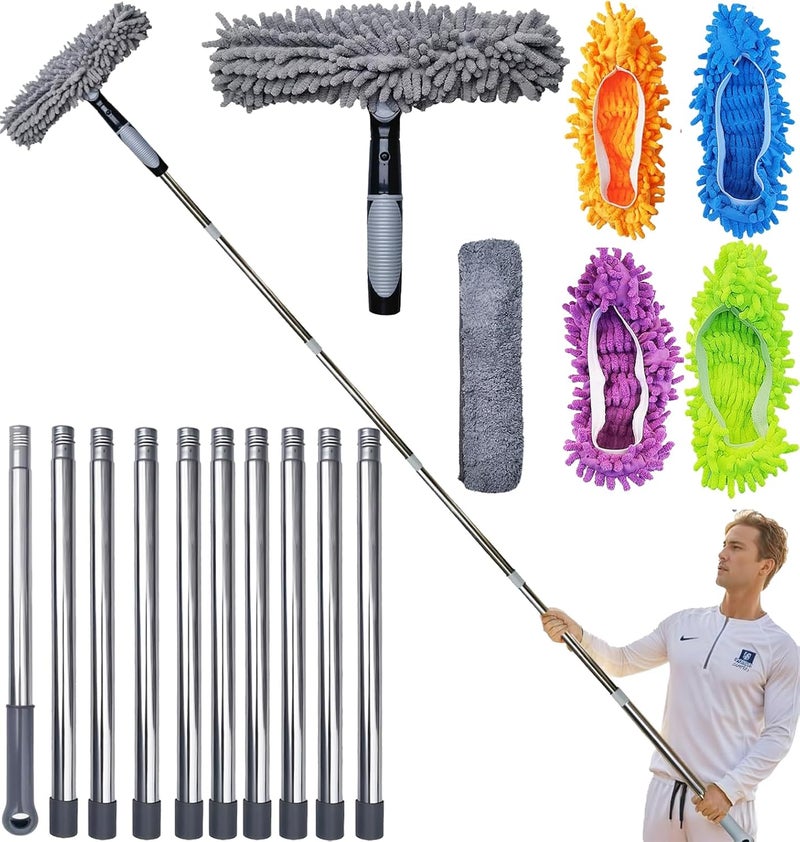 Tockrop 20+ Feet Squeegee Window Cleaner 2 in 1 Rotatable Window Cleaning Tool Kit with 3-14 ft Spliceable Pole, Window Washing Equipment for Indoor Outdoor Window Car Glass (Squeegee Kit 2.0) - Image 1