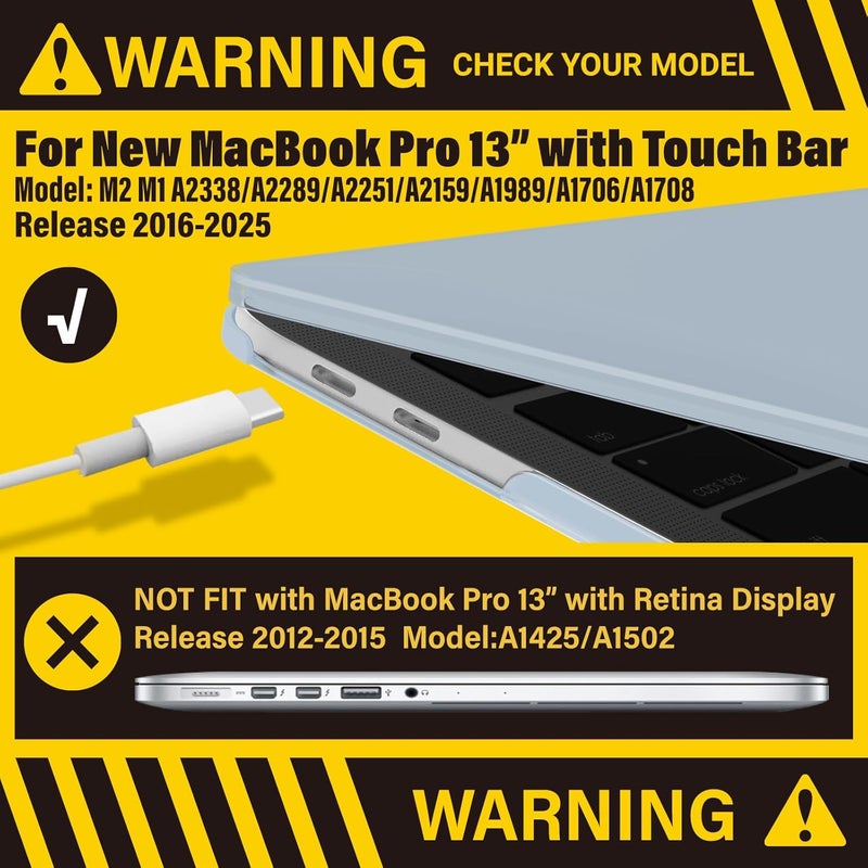 I Benzer Compatible with 2025 2024 M2 MacBook Pro 13 Inch Case 2025-2016 M1 A2338 A2289 A2251 A2159 A1989 A1706 A1708, Hard Shell Case & Keyboard Cover for Mac Pro 13, Sierra Blue,T13SIBL+1 - Image 3