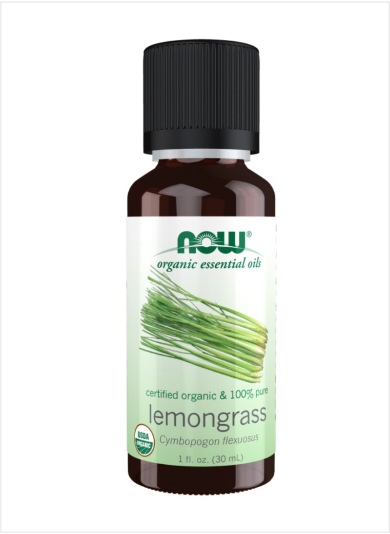 now NOW Organic Lemongrass Essential Oil - Refreshing Citrus Scent, 30ml 