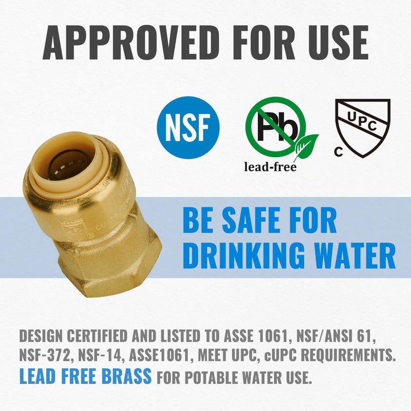 SUNGATOR 6-Pack Female Adapter, 1/2-Inch by 1/2-Inch Straight Connector Plumbing Fitting, Push Fit PEX Fittings with Disconnect Clip, Push-to-Connect Copper, CPVC, No Lead Brass Pipe Fittings - Image 3
