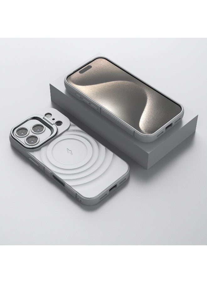 Cover For iPhone 17 Pro Magnetic Phone Corrugated Anti Drop Full Lens Coverage Phone Case with Holder Stand - Gray - Image 4