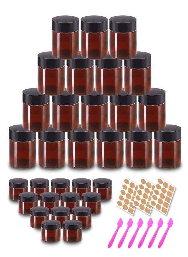 AMORIX 2oz Plastic Jars with Lids 2 oz Amber Plastic Containers with Lids + 20g Sample Containers (Set of 48) Airtight Container for Dry Food, Peanut Butter, Cream, Sugar Scrub, Slime +Labels & Spatulas - Image 1