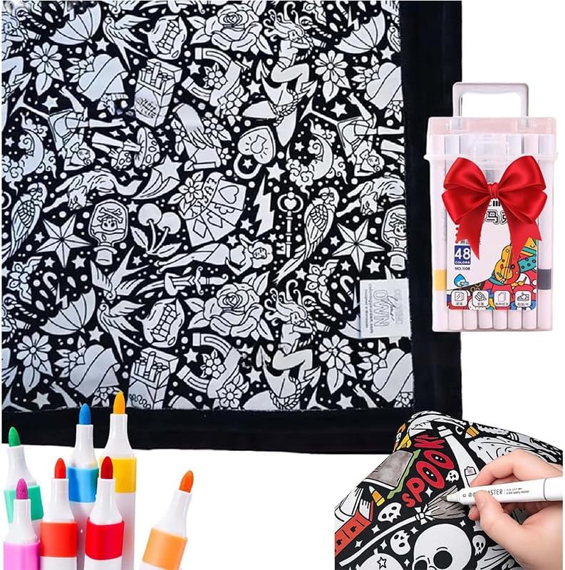 FIENZA DIY Coloring Blanket for Adults - Customizable Velvet Blanket with 12  Markers - Image 1