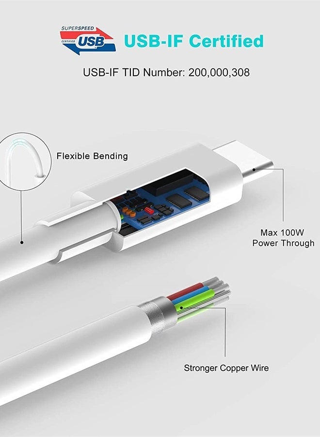 IFEART كابل USB C إلى USB C 100 واط بطول 6.6 قدم لجهاز MacBook Pro 16 15 14 13 بوصة، M1 M2 MacBook Air، iPad Pro 12.9 11 بوصة، iPad Air 5 4، Mini 6، Samsung Galaxy S23 S22 Ultra، كابل شحن سريع للغاية من نوع USB-C PPS - Image 4
