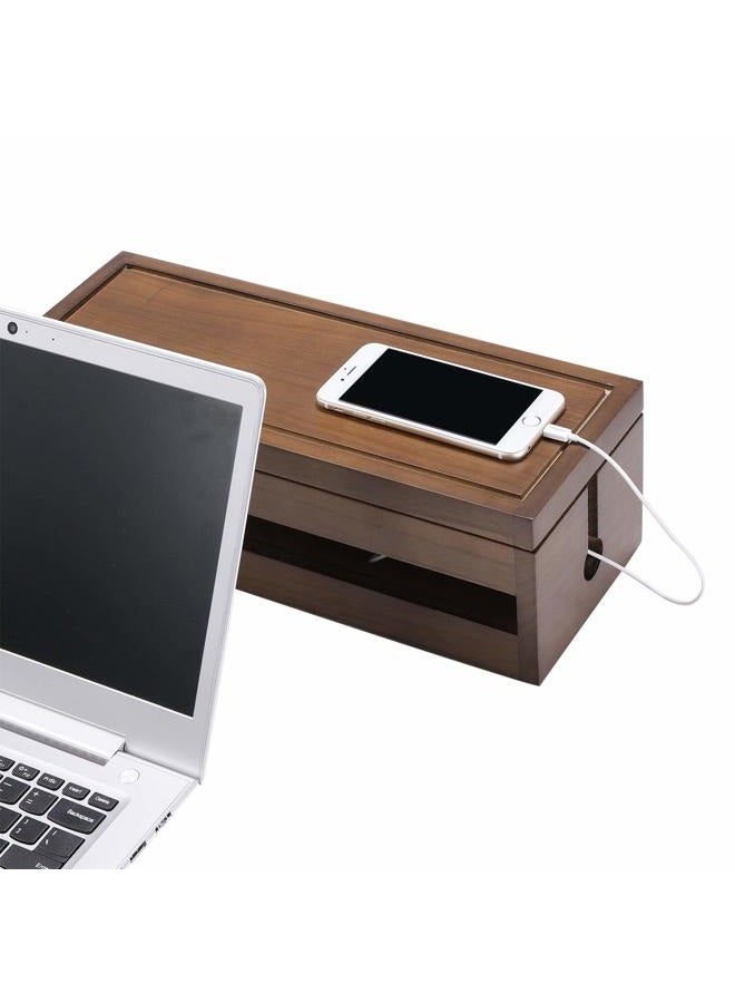 Changsuo Cable Management Box Wooden Cord Organizer Box for Extension Cord Power Stripe Surge Protector Wire Management Concealer Cover Hider for Desktop Home Office Kitchen (Brown) - Image 2