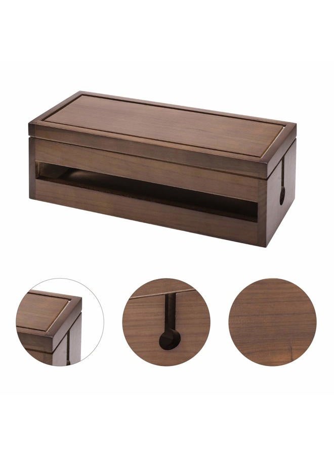 Changsuo Cable Management Box Wooden Cord Organizer Box for Extension Cord Power Stripe Surge Protector Wire Management Concealer Cover Hider for Desktop Home Office Kitchen (Brown) - Image 4