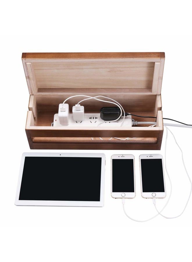 Changsuo Cable Management Box Wooden Cord Organizer Box for Extension Cord Power Stripe Surge Protector Wire Management Concealer Cover Hider for Desktop Home Office Kitchen (Brown) - Image 3