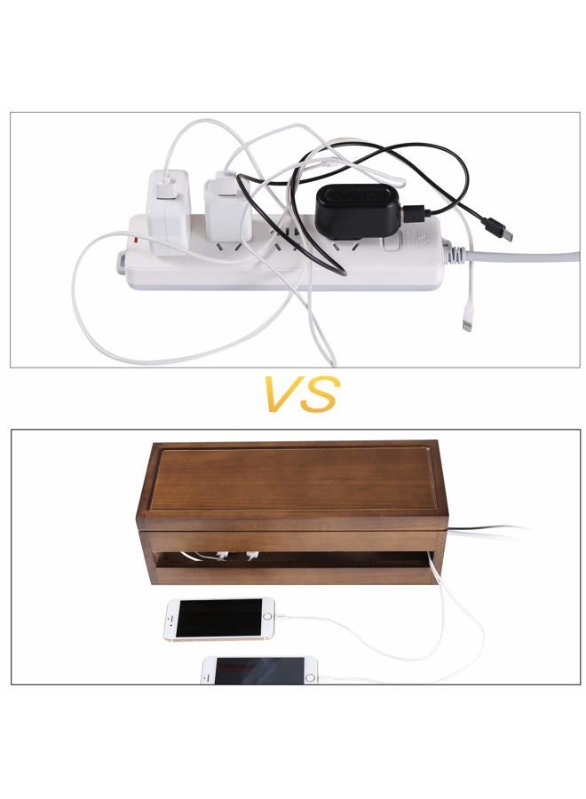 Changsuo Cable Management Box Wooden Cord Organizer Box for Extension Cord Power Stripe Surge Protector Wire Management Concealer Cover Hider for Desktop Home Office Kitchen (Brown) - Image 5