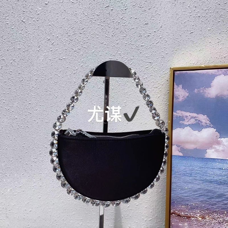 French Shiny Sequin Diamond Semicircle Box Bag Evening Party Rhinestone Bead Mobile Phone Hand-Held Hand Bag For Women - Image 5