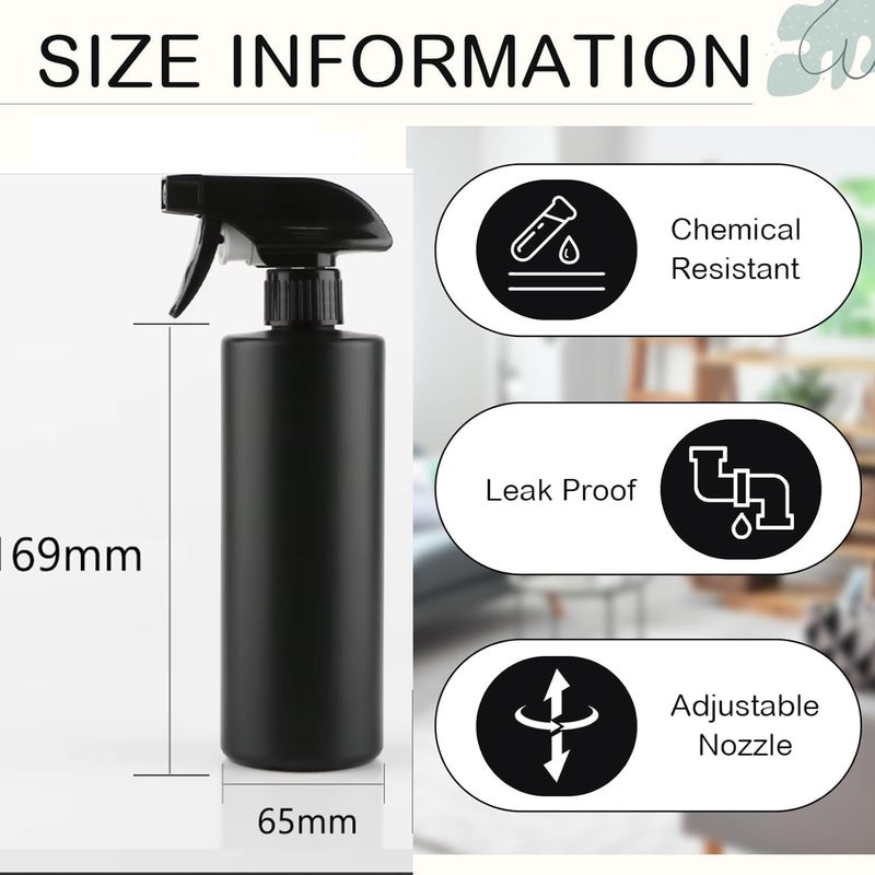 سويش سوبر Swish Super زجاجة رش فارغة من HDPE سعة 500 مل، أسود، زجاجات رش ثقيلة التحمل لمحاليل التنظيف، الماء، البستنة، الصالون، الشعر (عبوة من قطعتين) - Image 2