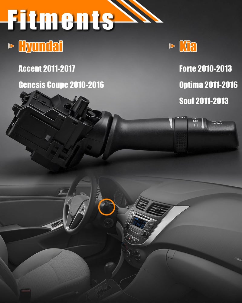 Quivimoro 93420-2M000 Quivimoro Multifunction Windshield Wiper Switch Control Fit for Hyundai Accent 11-17, Genesis Coupe 10-16, Forte 10-13, Optima 11-16, Soul 11-13, Replace OE# WP535 1S11374 - Image 2