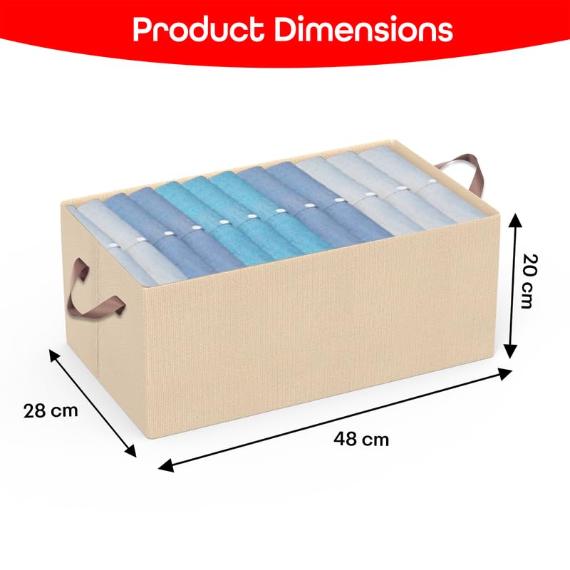 Prime Pick Storage Box Foldable Clothing Organizer Breathable Non Woven Fabric Space Saving Wardrobe Storage Bin with Easy Carry Handles Washable Clothes Organizer Beige Pack of 4 - Image 2