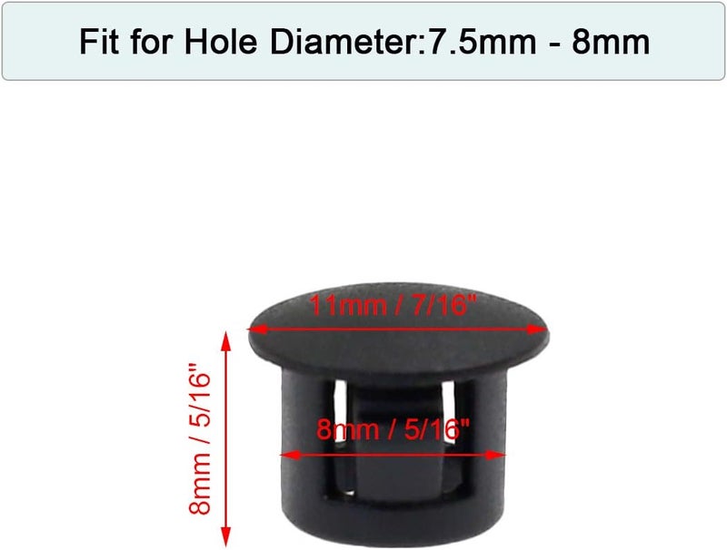Suiwotin 60PCS 8mm (5/16") Black Hole Plugs Plastic Flush Type Snap-in Locking Tube, Furniture Fencing Post Pipe Insert End Caps - Image 2