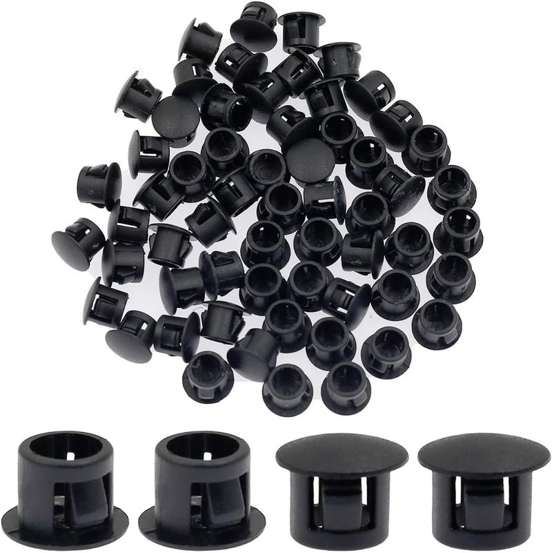 Suiwotin 60PCS 8mm (5/16") Black Hole Plugs Plastic Flush Type Snap-in Locking Tube, Furniture Fencing Post Pipe Insert End Caps - Image 1