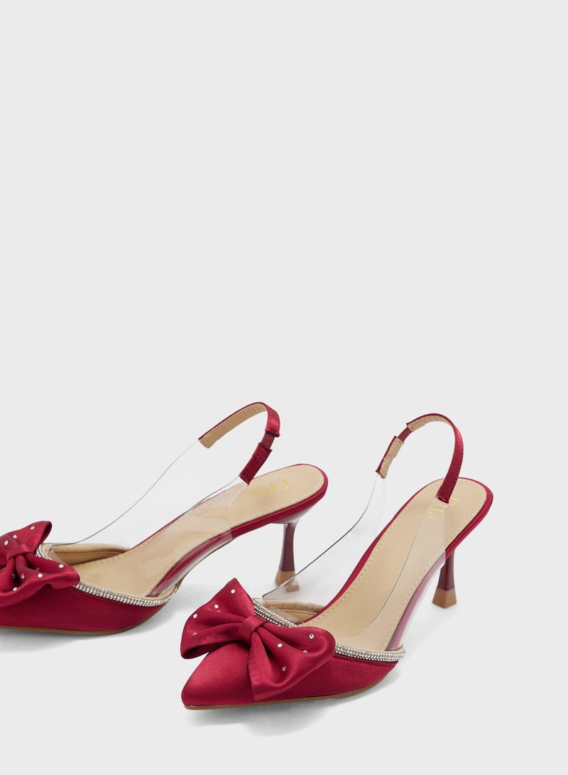 Satin Diamante Giant Bow Pointed Sandal