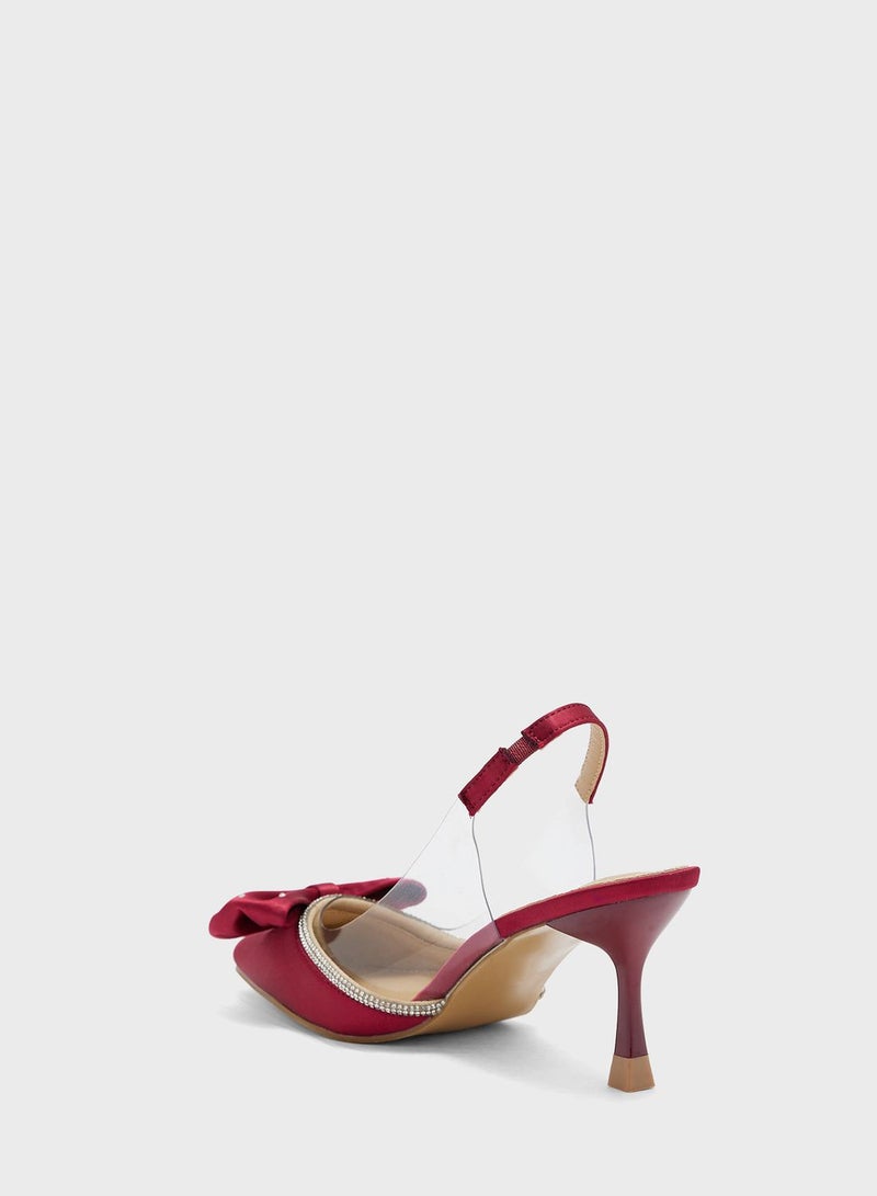 Satin Diamante Giant Bow Pointed Sandal