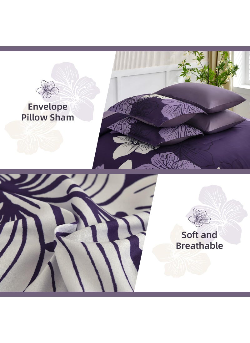 Luxudecor Luxudecor Dark Purple Comforter Set King Size  7 Pieces Bed in a Bag Purple Floral Comforter and Sheet Set  Soft Microfiber Complete Bedding Sets for All Seasons  - Image 5