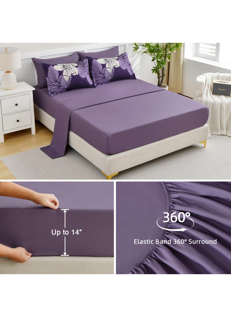 Luxudecor Luxudecor Dark Purple Comforter Set King Size  7 Pieces Bed in a Bag Purple Floral Comforter and Sheet Set  Soft Microfiber Complete Bedding Sets for All Seasons  - Image 3