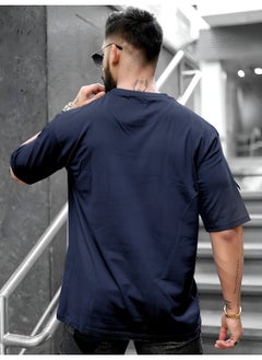 Maniac Mens Printed Round Neck 3/4th Sleeve Navy Cotton T-Shirt  - Image 4