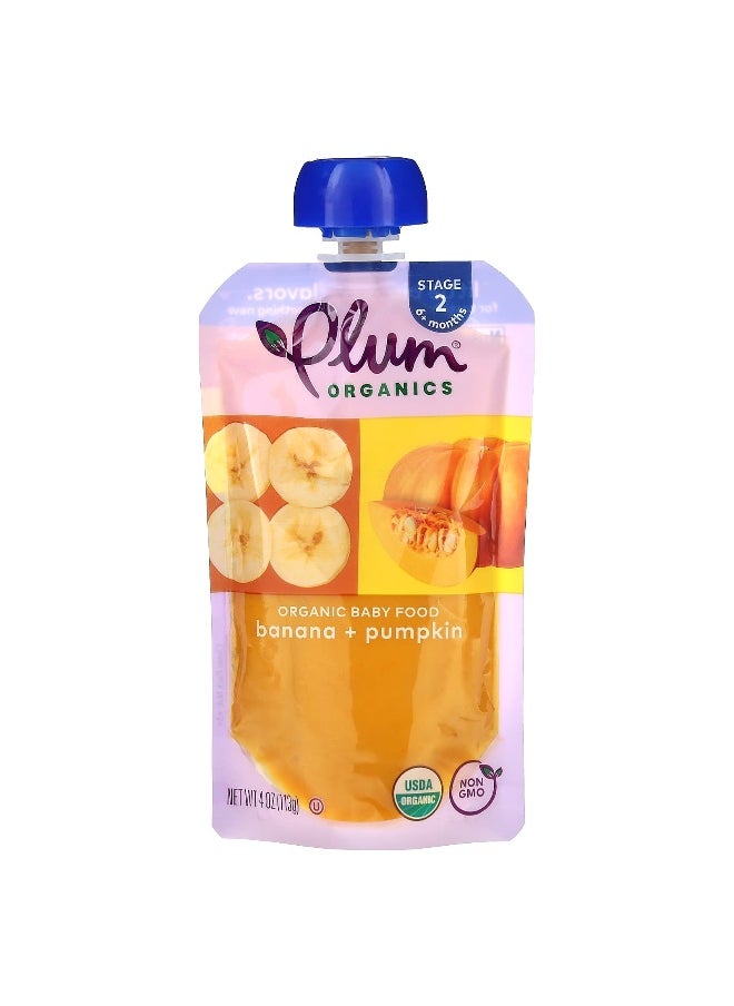 Plum Organics Plum Organics, Organic Baby Food, 6+ Months, Banana + Pumpkin, 4 oz (113 g)  - Image 1