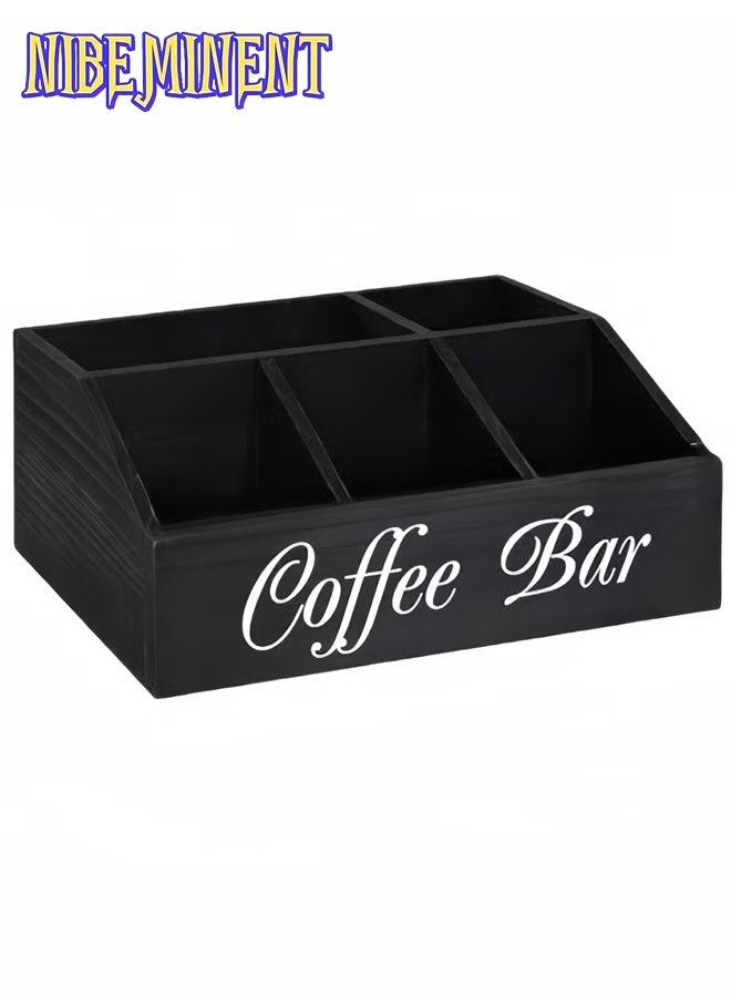 NIBEMINENT Coffee Station Organizer for Counter, Wood Coffee Pods Holder Storage Basket, Tea Condiment Storage Organizer, Rustic Bar Decor for Accessories Organizer  - Image 2