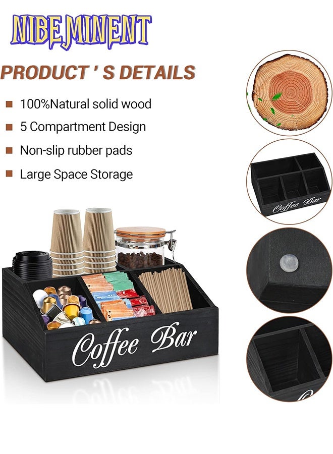 NIBEMINENT Coffee Station Organizer for Counter, Wood Coffee Pods Holder Storage Basket, Tea Condiment Storage Organizer, Rustic Bar Decor for Accessories Organizer  - Image 5