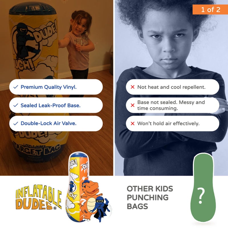 INFLATABLE DUDES Target Bag - Double-Sided - Ninja Dinosaur 40 Inches - Kids Punching Bag | Already Filled with Sand| Bop Bag | Inflatable Bopper | Punching Bag for Kids- (Little Dudes Rex and Nobi) - Image 5