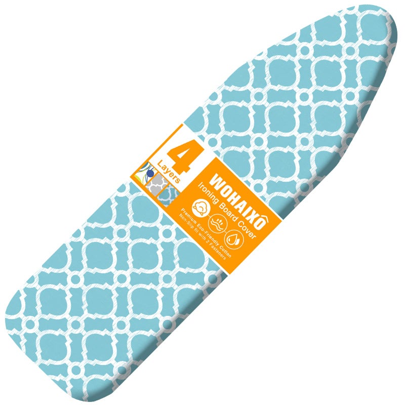 Ironing Board Cover and Pad Standard Size 12 x 42 Iron Board Replacement Cover 4 Layers Extra Thick Iron Board Cover Resist Scorching and Staining with Elastic Edge and 2 Fastener Straps