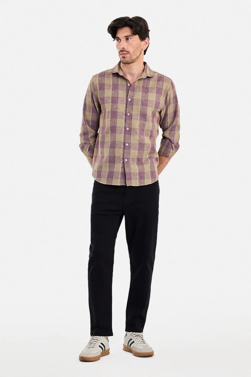 سنيتش Purple Checkered Long Sleeve Regular Fit Shirt