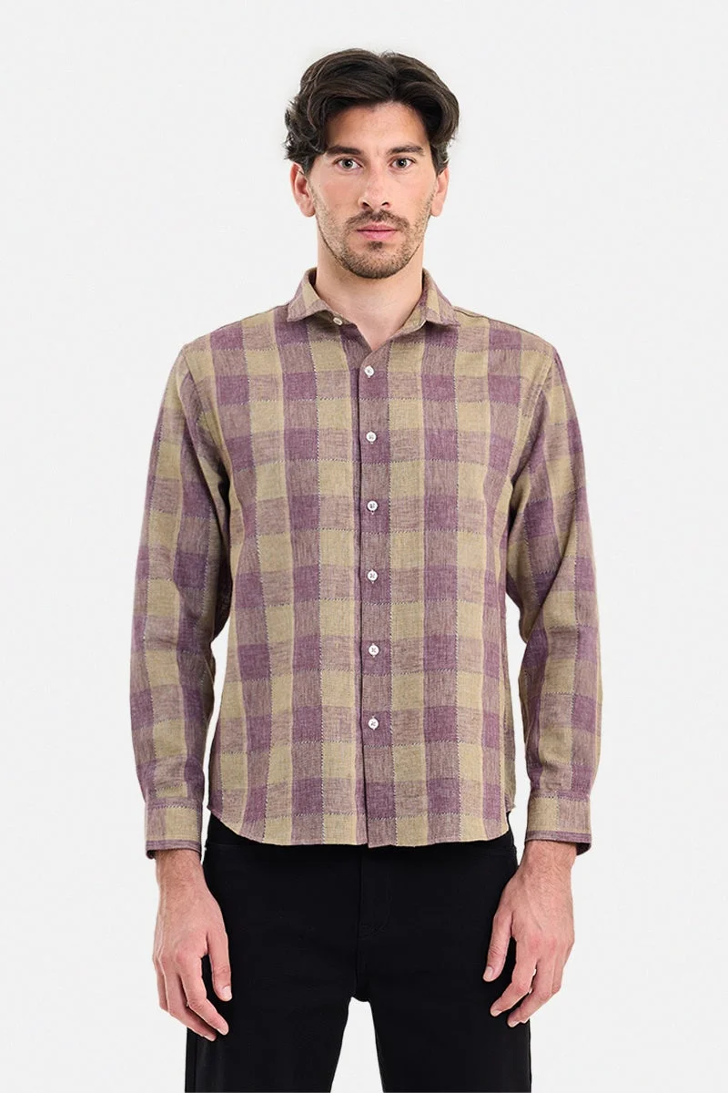 سنيتش Purple Checkered Long Sleeve Regular Fit Shirt
