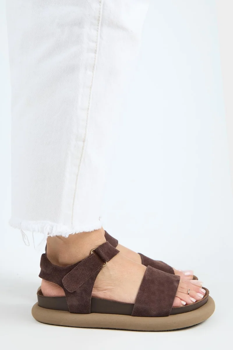 Manijero Manijero Bronx Women's Genuine Leather Strap-On Velcro Sandals Light Brown