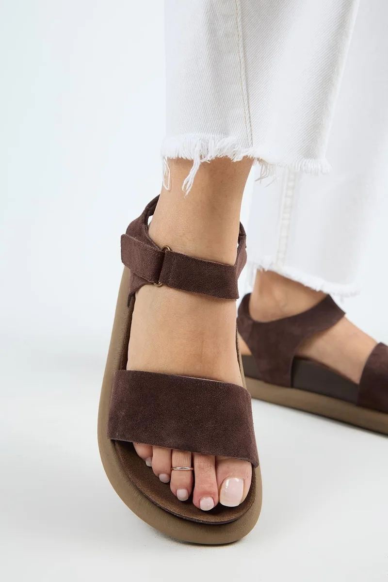 Manijero Manijero Bronx Women's Genuine Leather Strap-On Velcro Sandals Light Brown